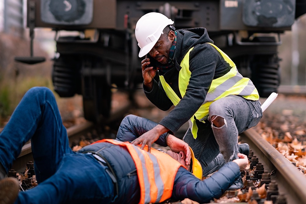Slip and fall victim suffering from a serious injury after a fall in a public space, highlighting the importance of premises liability.